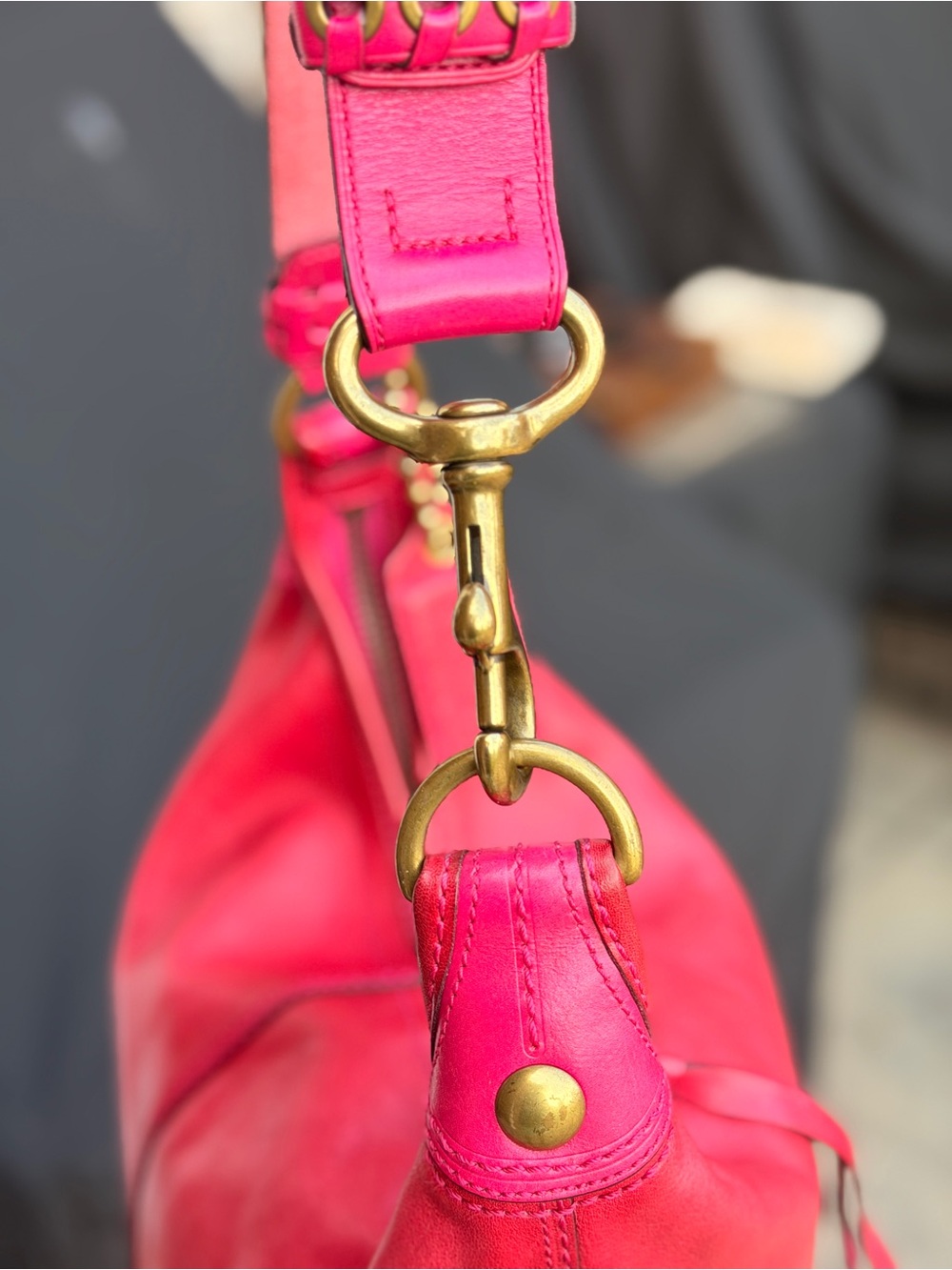 Vintage Y2K Coach #11423 Bleecker Tattersall Large Hot Pink Bucket Bag with - Picture 14 of 16